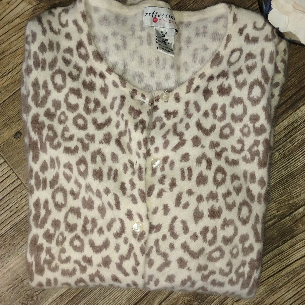 Vintage reflections by Spiegel leopard Angora mix Cardigan